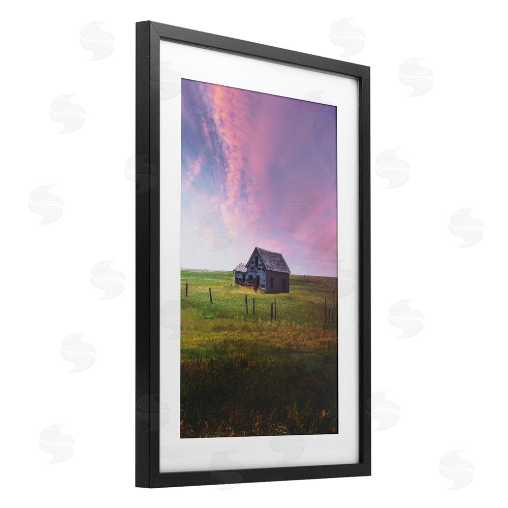 Annie Bailey Art Kinship Cottage & Pastel Sky Black Framed Print Under Glass with White Mat Wall Art