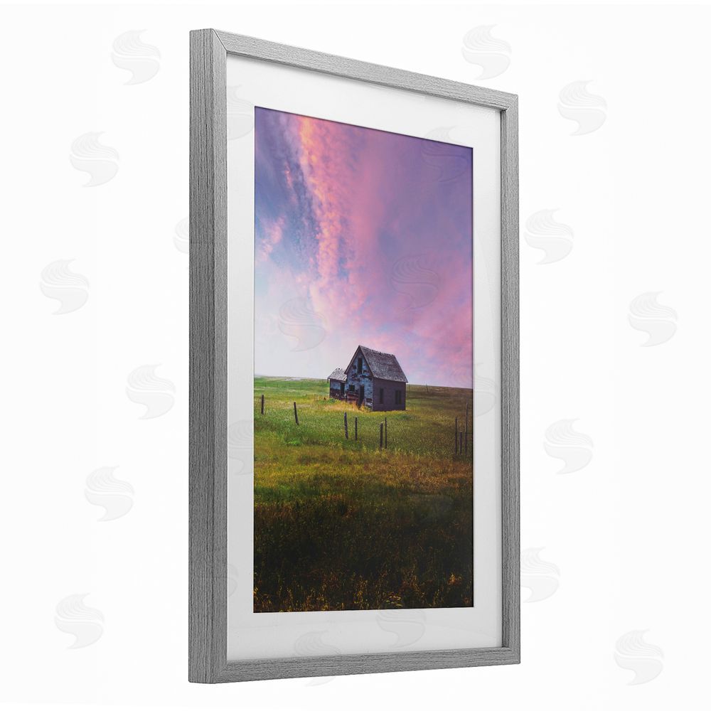 Annie Bailey Art Kinship Cottage & Pastel Sky Gray Framed Print Under Glass with White Mat Wall Art