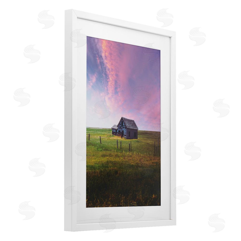 Annie Bailey Art Kinship Cottage & Pastel Sky White Framed Print Under Glass with Mat Wall Art