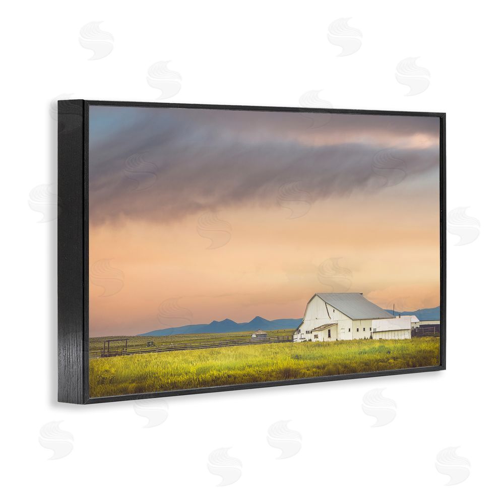 Annie Bailey Art Vintage White Barn at Sunrise Black Framed Giclee Wall Art Print