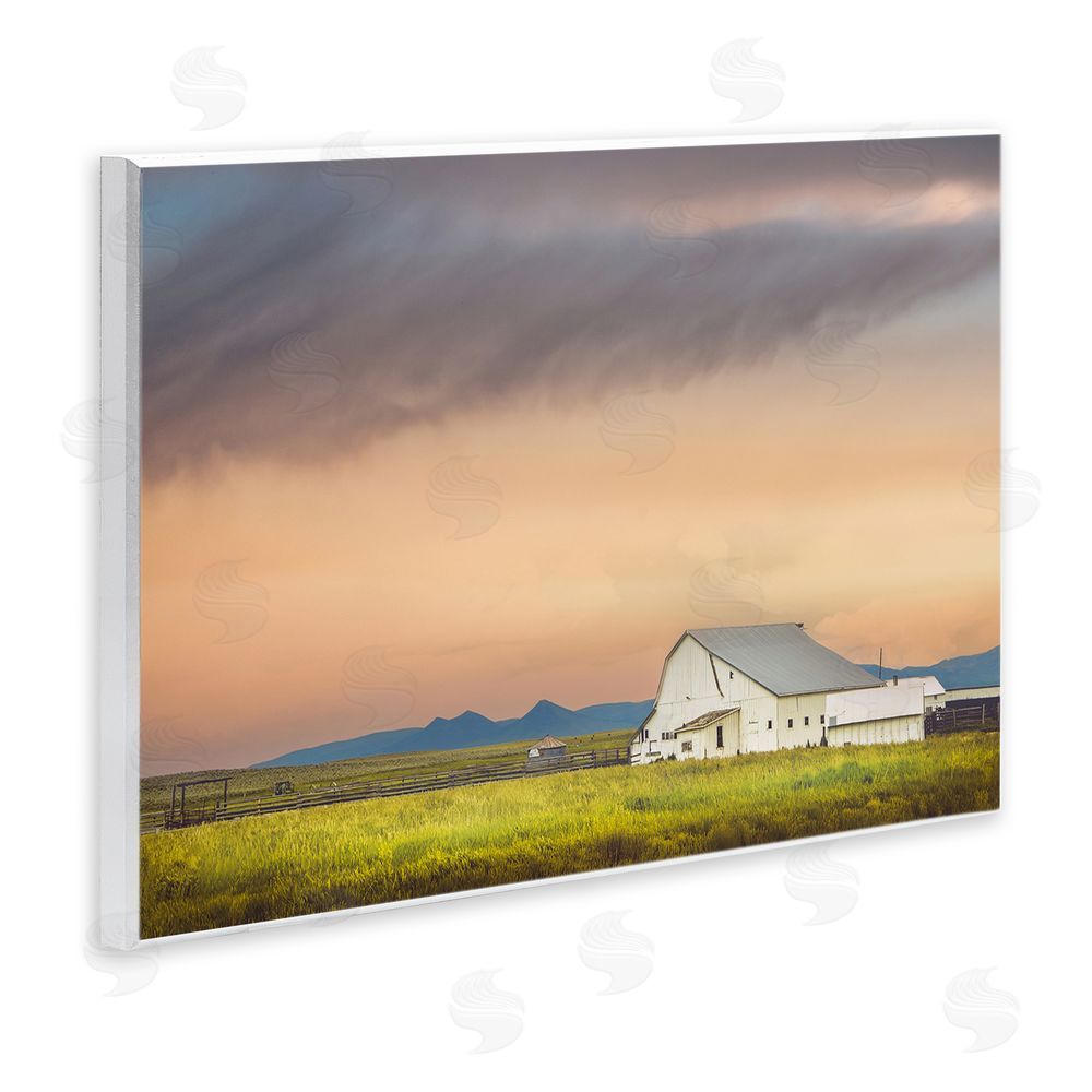Annie Bailey Art Vintage White Barn at Sunrise Wall Plaque Art Print