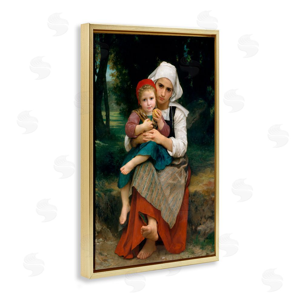 William Adolphe Bouguereau Classical Bouguereau Brother & Sister Gold Floating Frame Canvas Wall Art Print