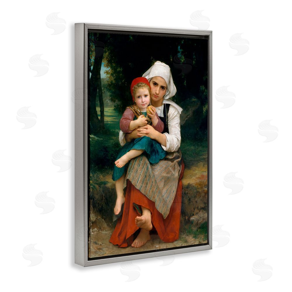 William Adolphe Bouguereau Classical Bouguereau Brother & Sister Gray Floating Frame Canvas Wall Art Print