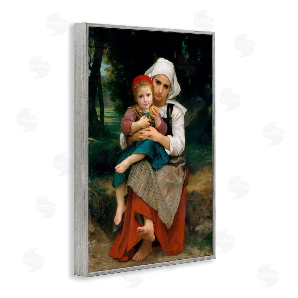 William Adolphe Bouguereau Classical Bouguereau Brother & Sister Gray Framed Giclee Wall Art Print