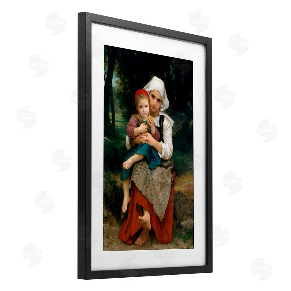 William Adolphe Bouguereau Classical Bouguereau Brother & Sister Black Framed Print Under Glass with White Mat Wall Art