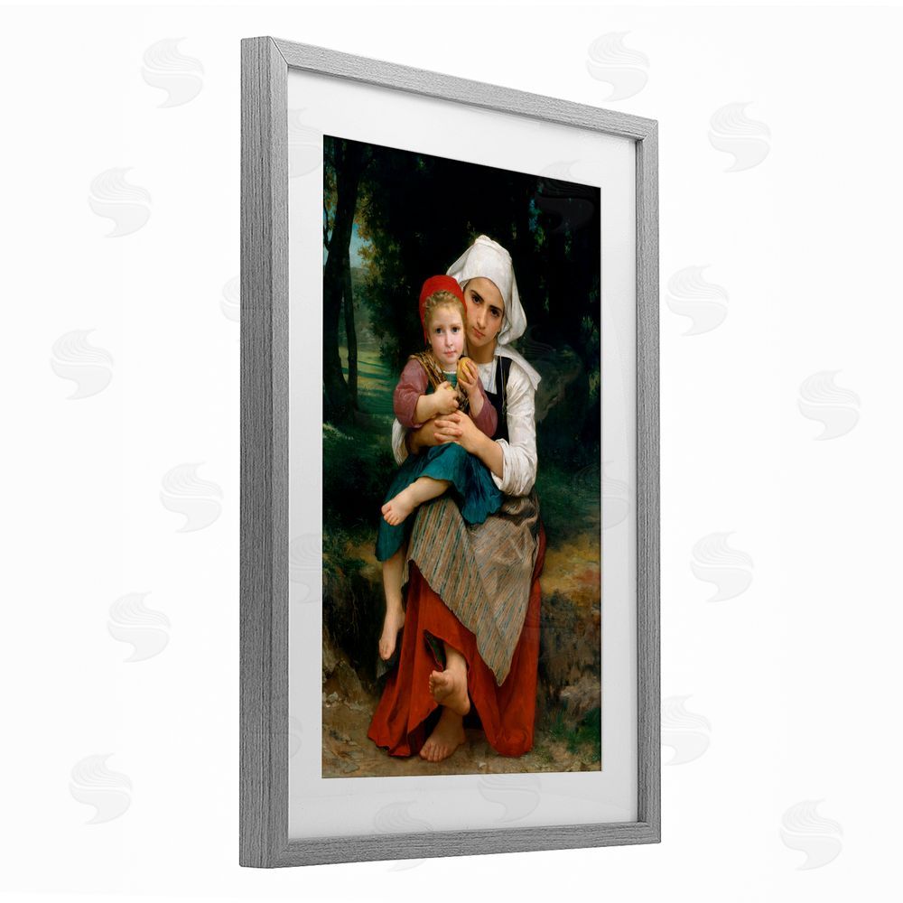 William Adolphe Bouguereau Classical Bouguereau Brother & Sister Gray Framed Print Under Glass with White Mat Wall Art