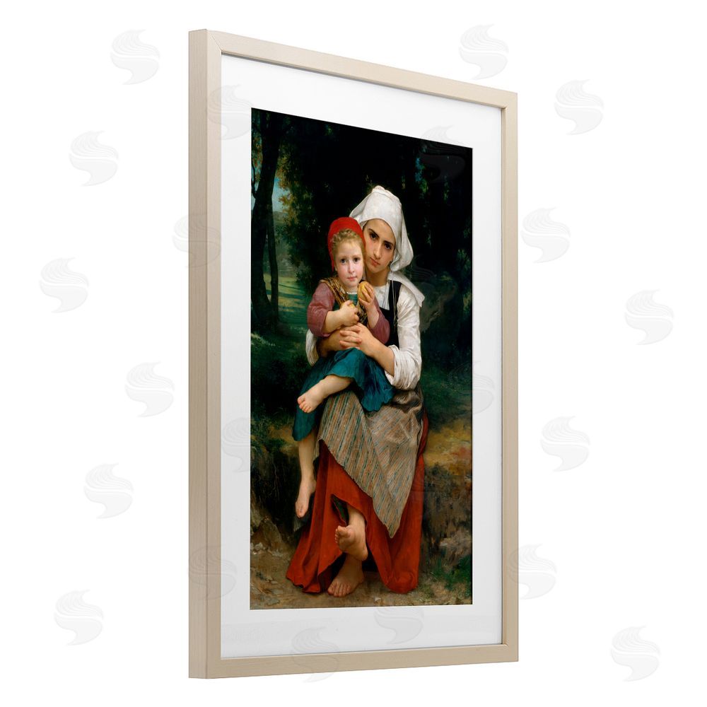 William Adolphe Bouguereau Classical Bouguereau Brother & Sister Birch Framed Print Under Glass with White Mat Wall Art