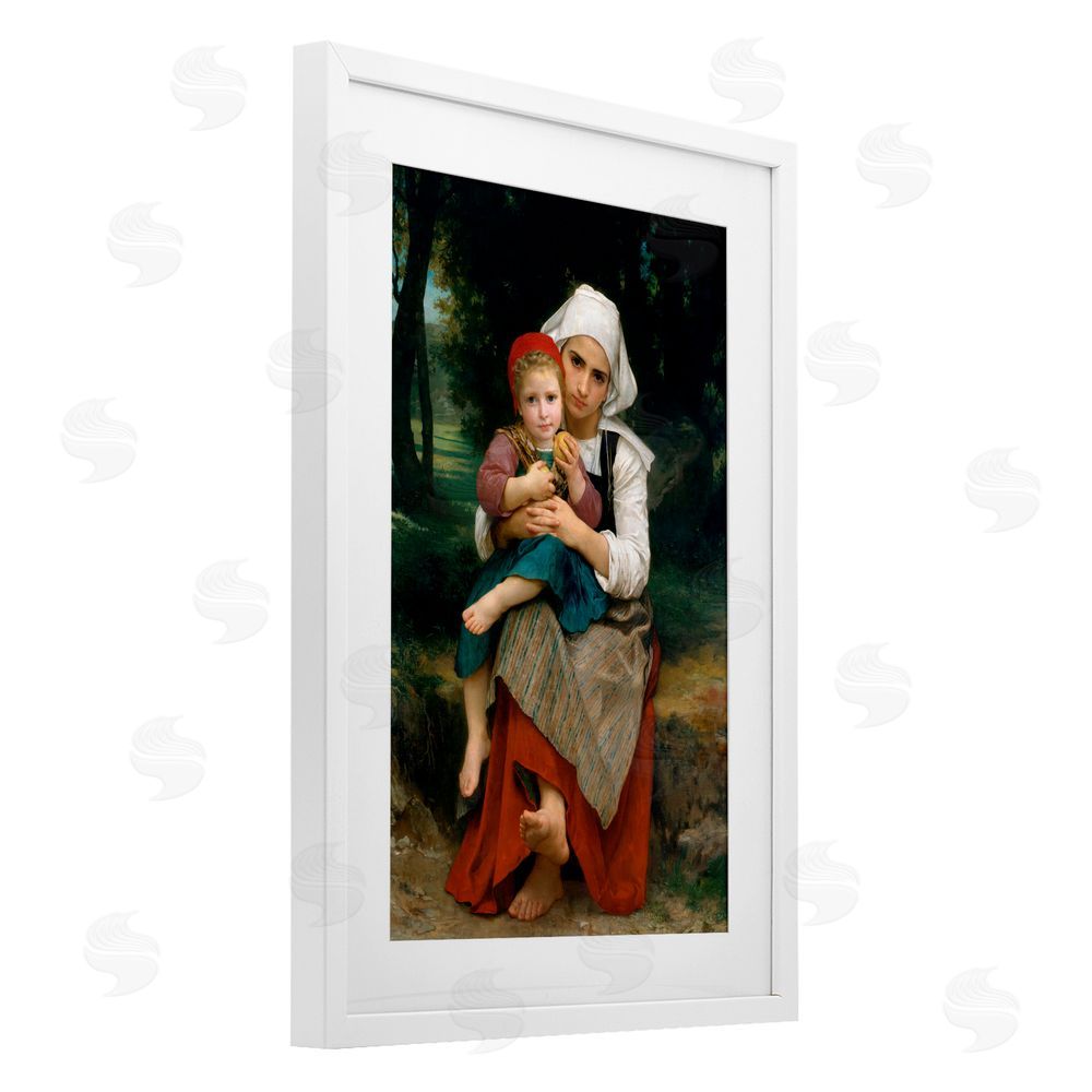 William Adolphe Bouguereau Classical Bouguereau Brother & Sister White Framed Print Under Glass with Mat Wall Art