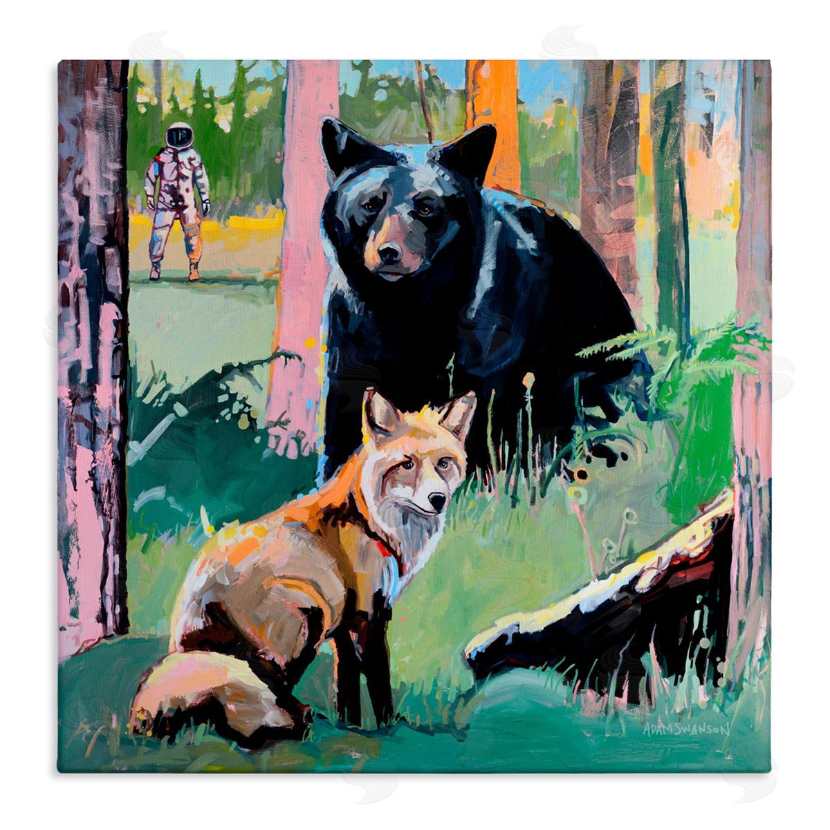 Adam Swanson Forest Animals in Deep Space Stretched Canvas Wall Art Print