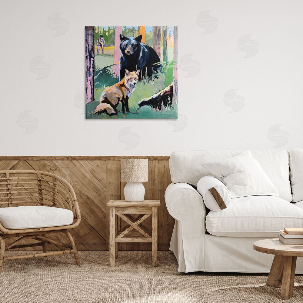 Adam Swanson Forest Animals in Deep Space Stretched Canvas Wall Art Print in Room