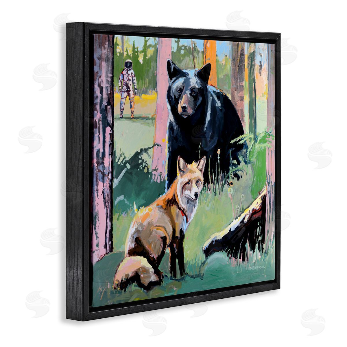 Adam Swanson Forest Animals in Deep Space Black Floating Frame Canvas Wall Art Print