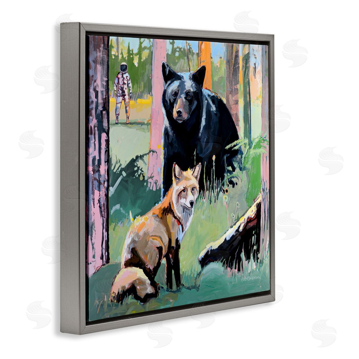 Adam Swanson Forest Animals in Deep Space Gray Floating Frame Canvas Wall Art Print