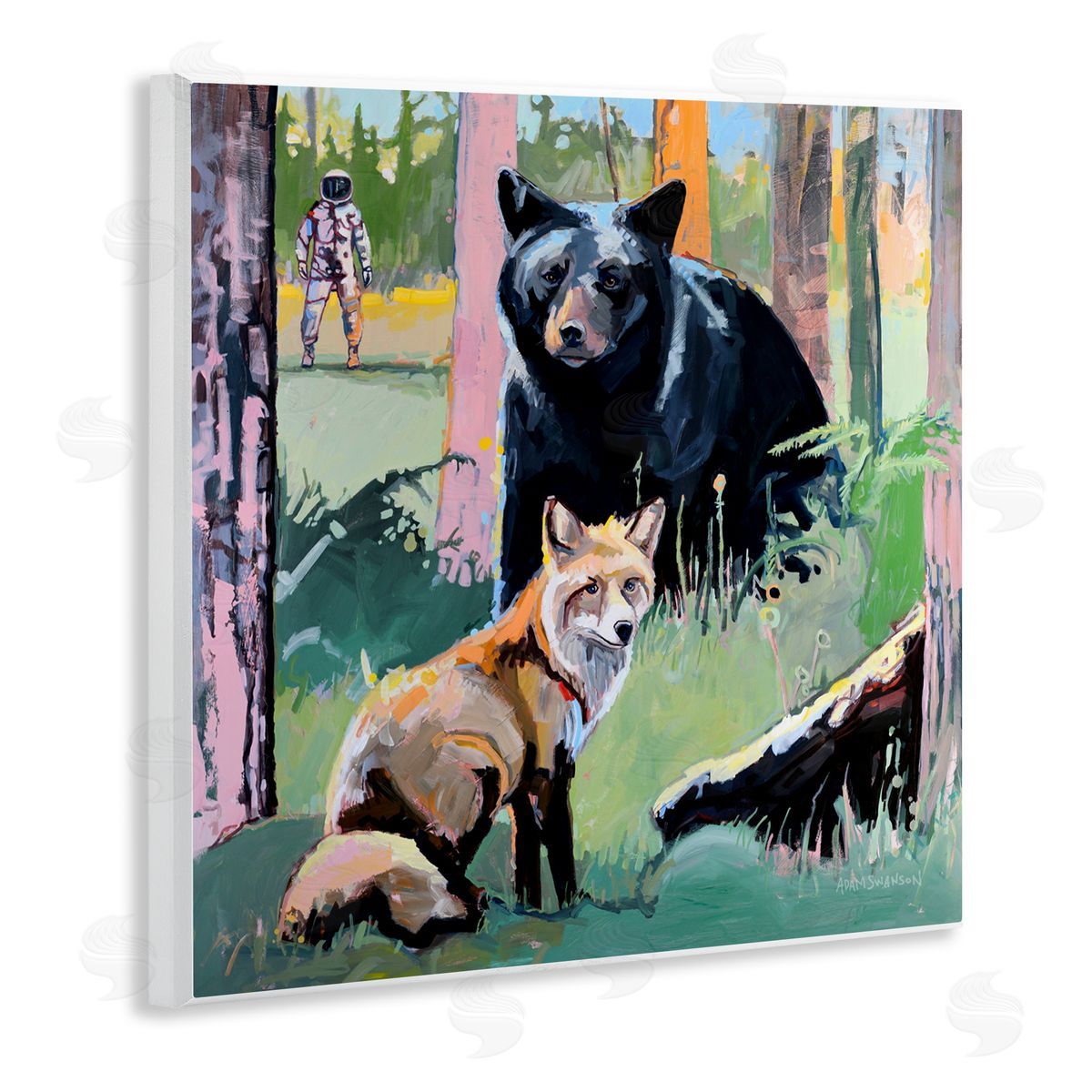 Adam Swanson Forest Animals in Deep Space Wooden Wall Plaque Art Print