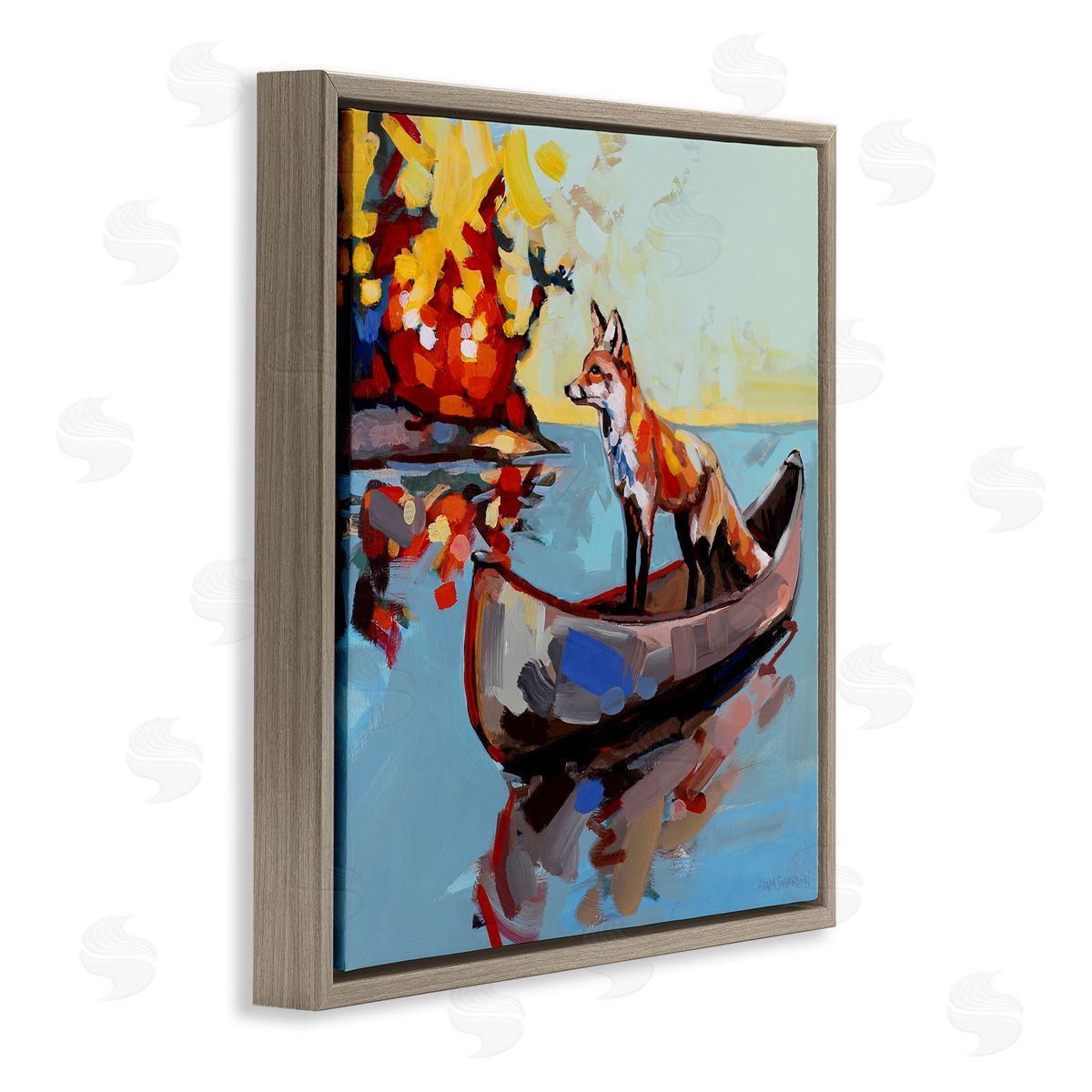 Adam Swanson Fox's Voyage on Canoe Brown Floating Frame Canvas Wall Art Print