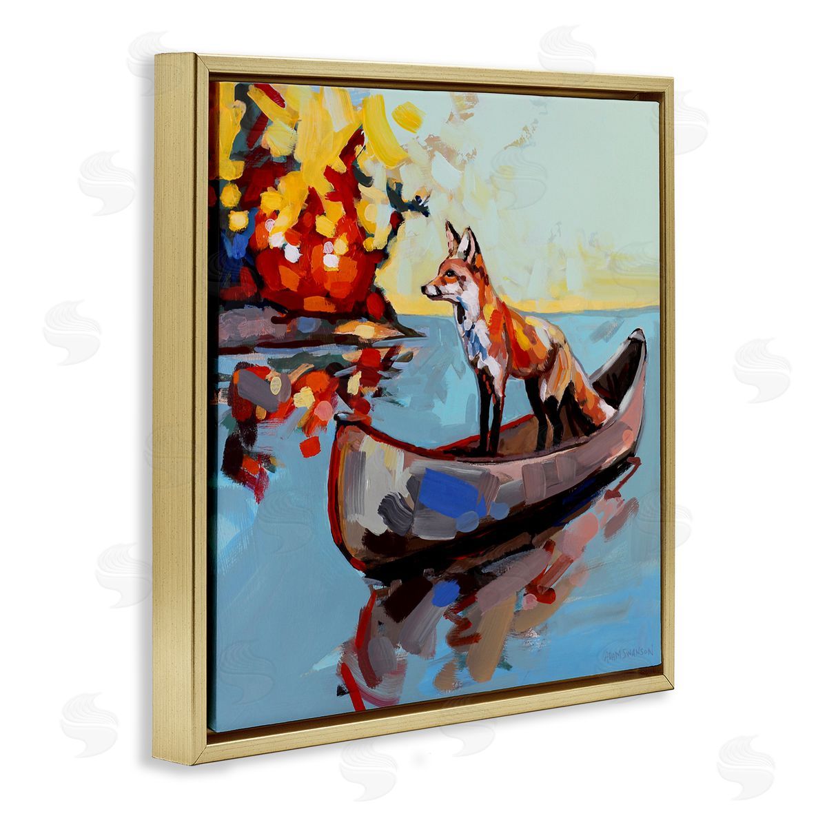 Adam Swanson Fox's Voyage on Canoe Gold Floating Frame Canvas Wall Art Print