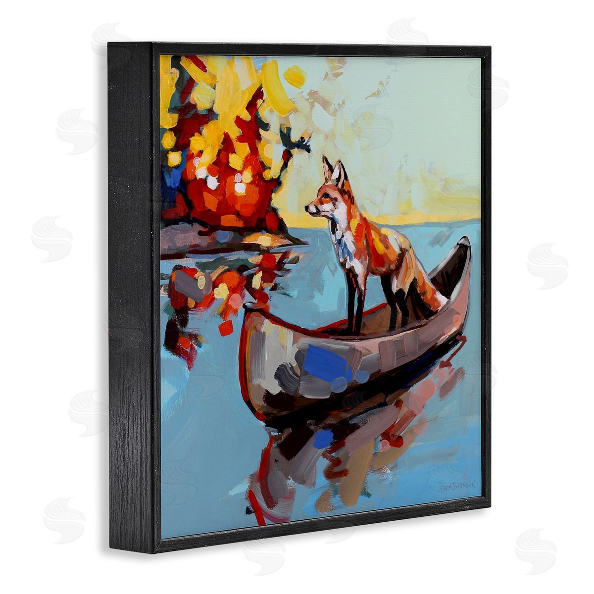 Adam Swanson Fox's Voyage on Canoe Black Framed Giclee Print Wall Art