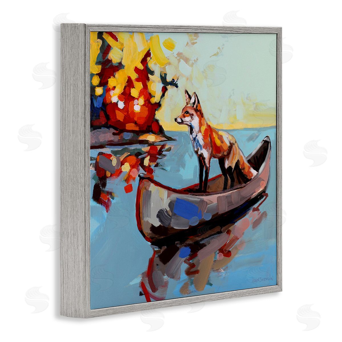 Adam Swanson Fox's Voyage on Canoe Gray Framed Giclee Print Wall Art