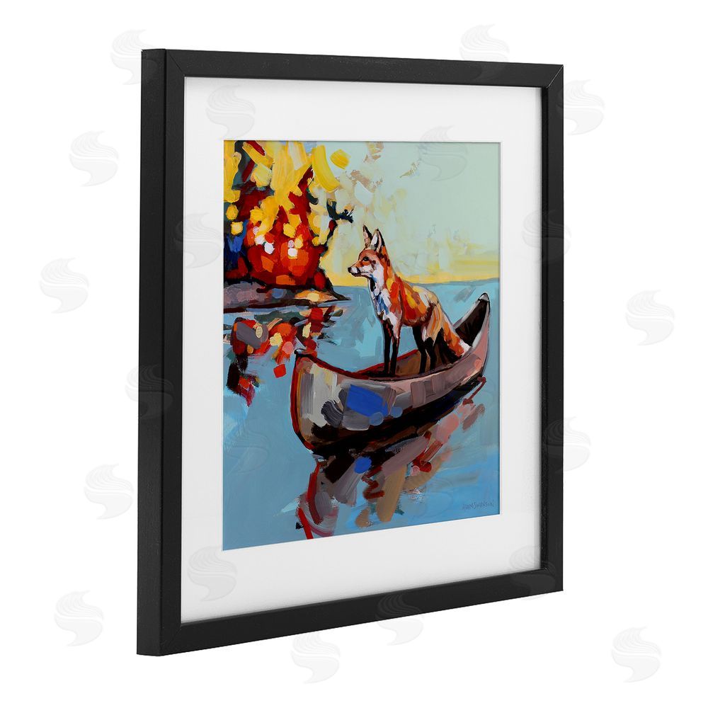 Adam Swanson Fox's Voyage on Canoe Black Framed Print Under Glass Wall Art