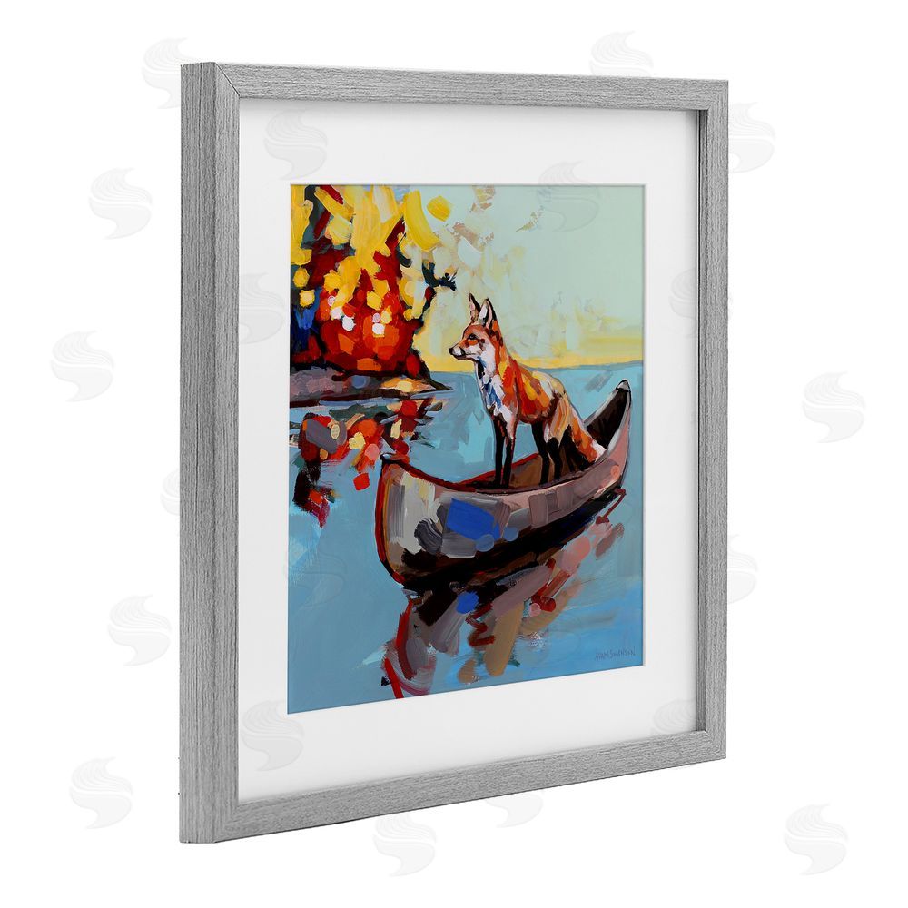 Adam Swanson Fox's Voyage on Canoe Gray Framed Print Under Glass Wall Art