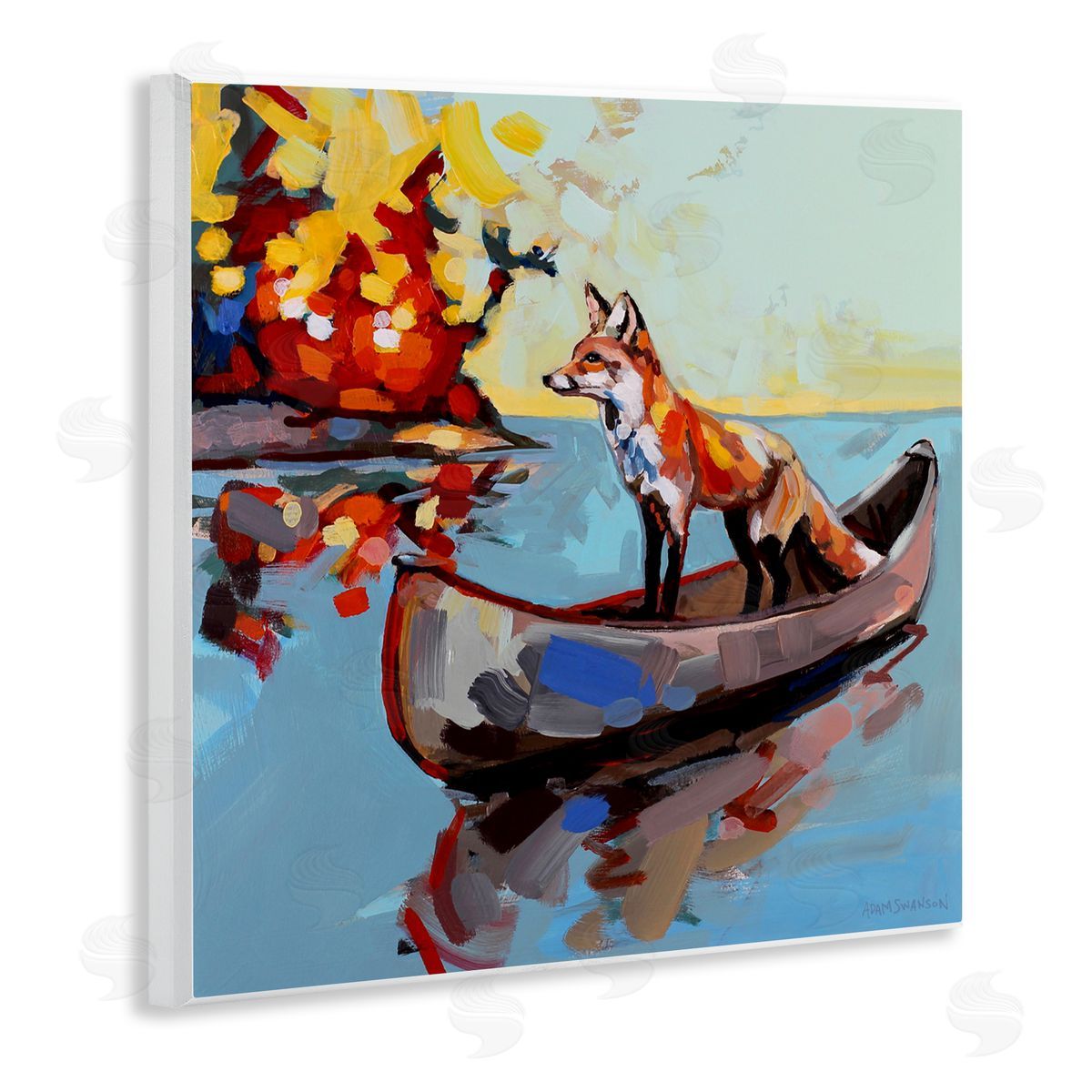 Adam Swanson Fox's Voyage on Canoe Wooden Wall Plaque Art Print