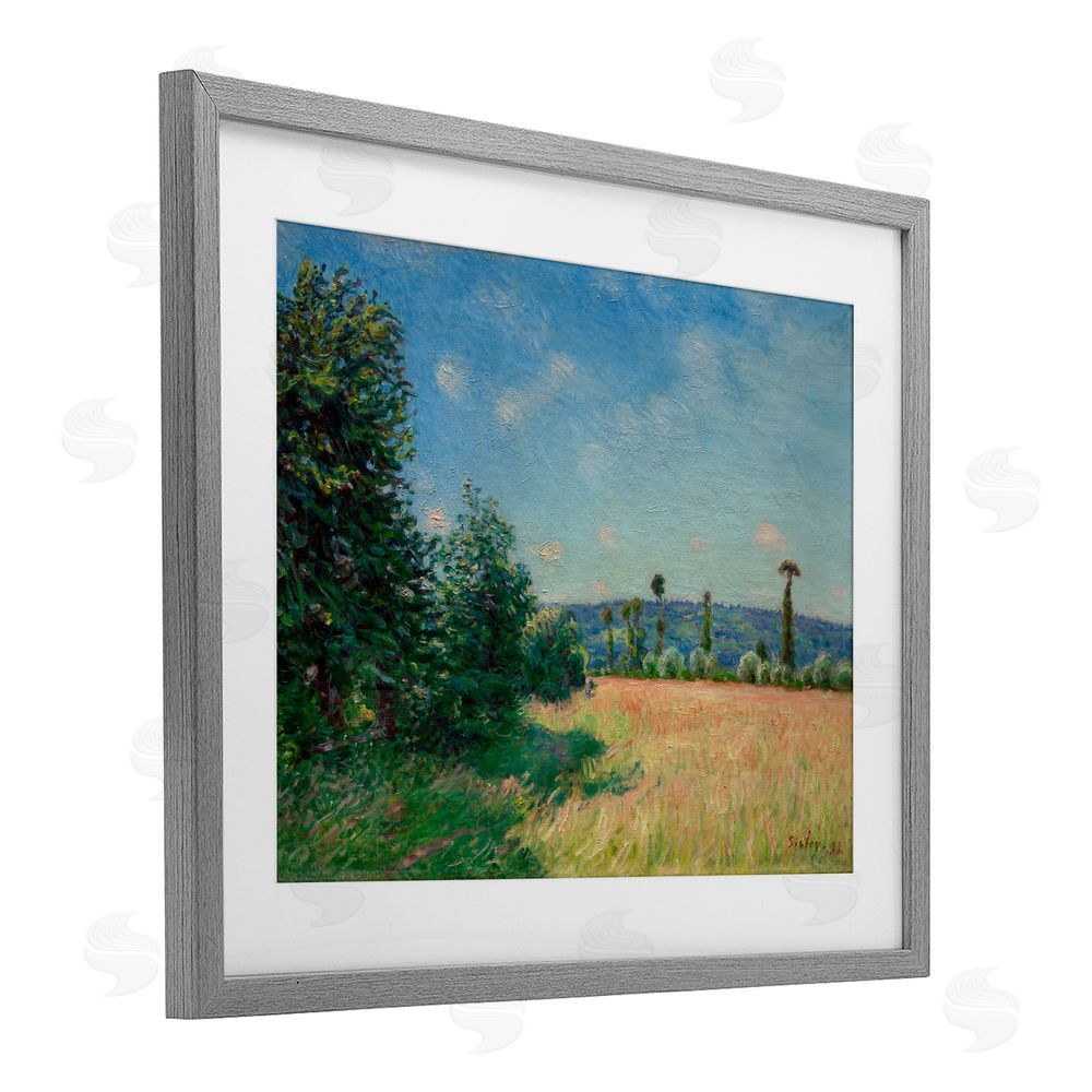 Alfred Sisley Sahurs Meadows in Morning Sun Gray Framed Print Under Glass Wall Art