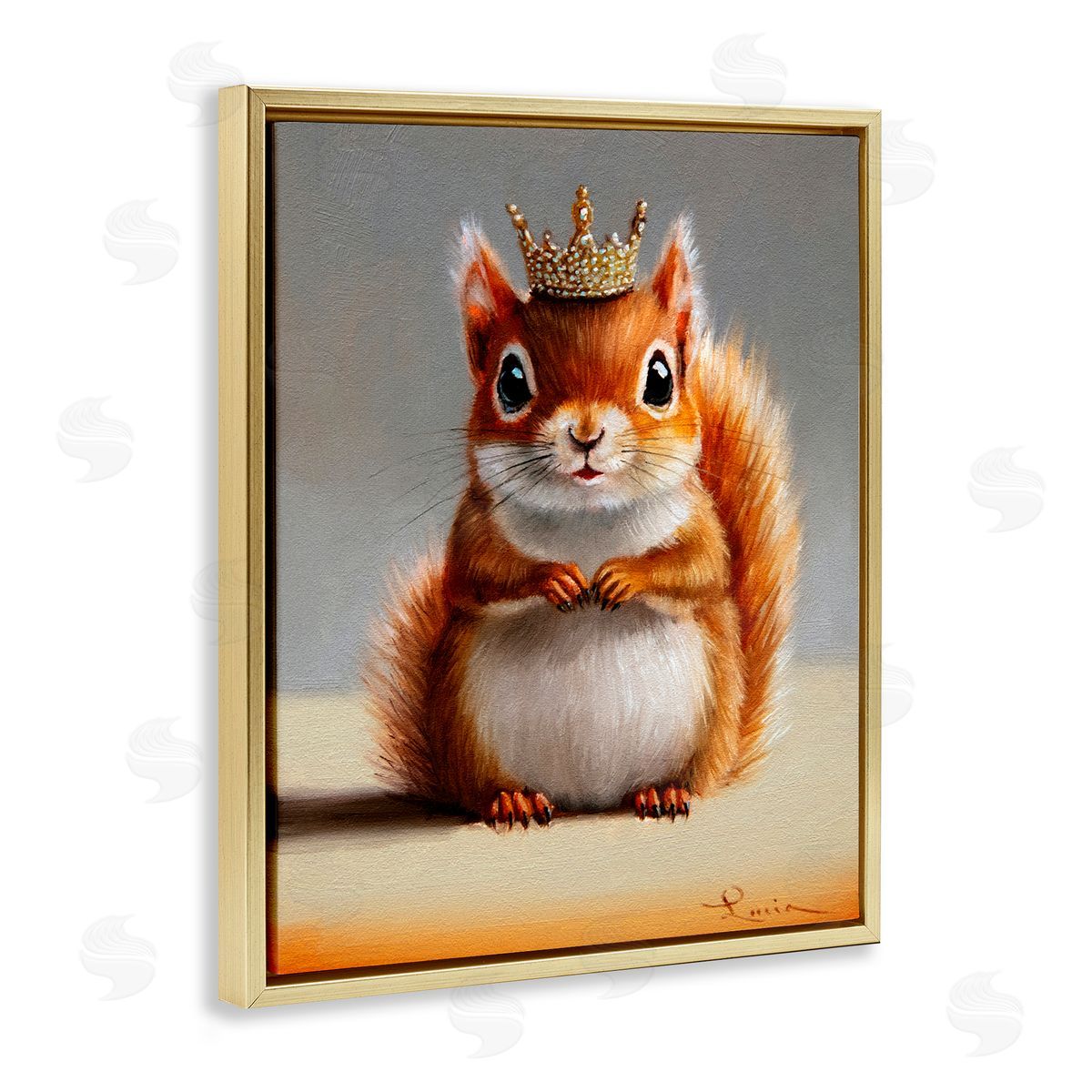 Lucia Heffernan Fancy Crowned Squirrel Gold Floating Frame Canvas Wall Art Print