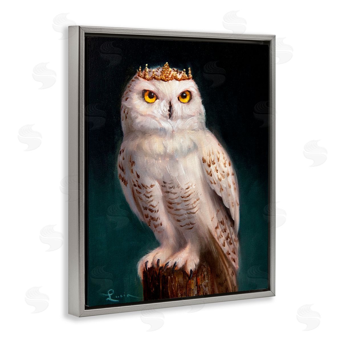 Lucia Heffernan Snowy Owl King Gray Floating Frame Canvas Wall Art Print