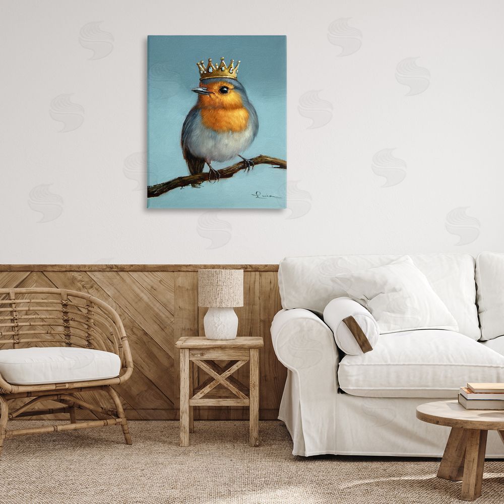 Lucia Heffernan Royal Robin Perched Stretched Canvas Wall Art Print in Room