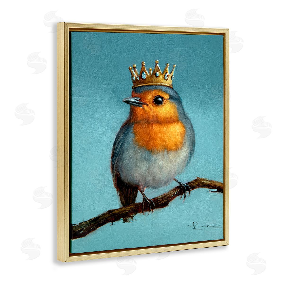 Lucia Heffernan Royal Robin Perched Gold Floating Frame Canvas Wall Art Print