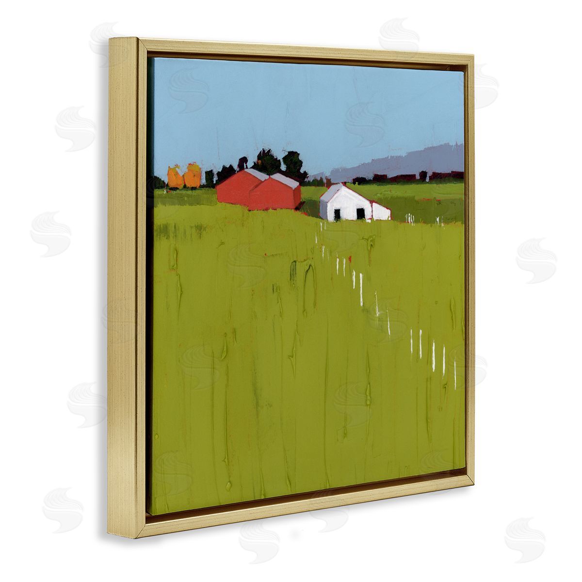 Ruth LaGue Pastoral Fence Line Gold Floating Frame Canvas Wall Art Print