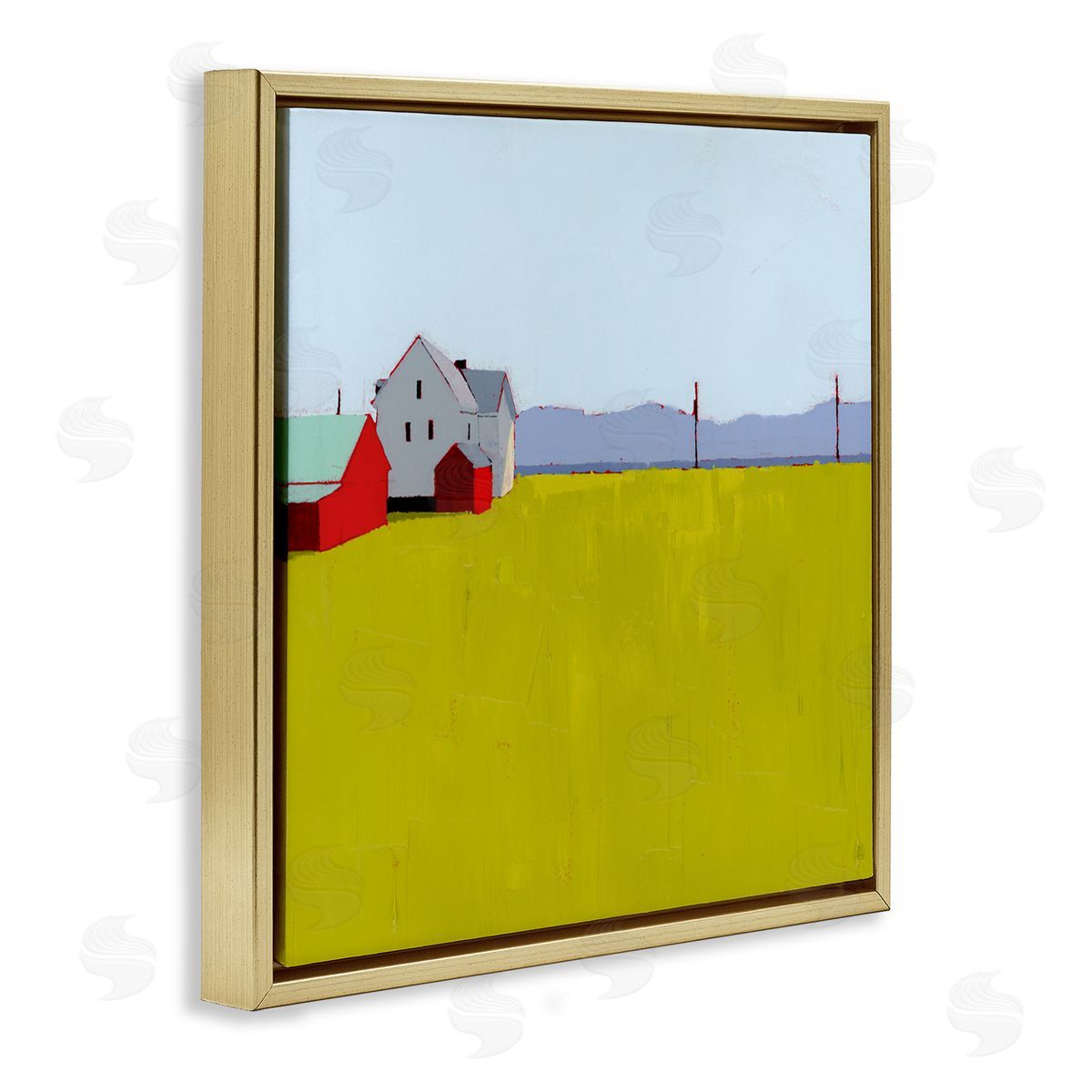 Ruth LaGue Farmhouse & Shed Landscape Gold Floating Frame Canvas Wall Art Print