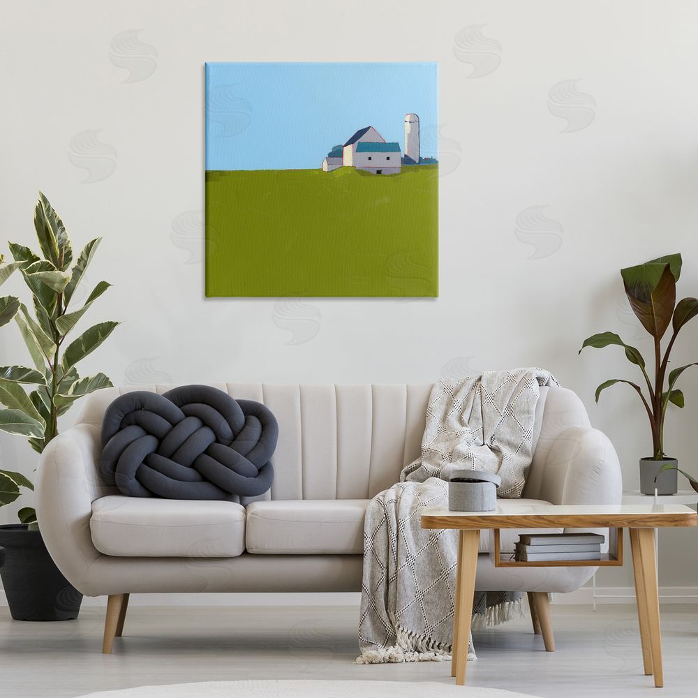 Ruth LaGue Farmland Silo in Distance Stretched Canvas Wall Art Print in Room