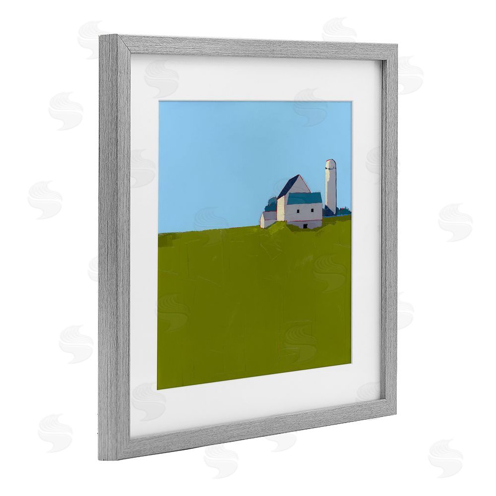 Ruth LaGue Farmland Silo in Distance Gray Framed Print Under Glass Wall Art