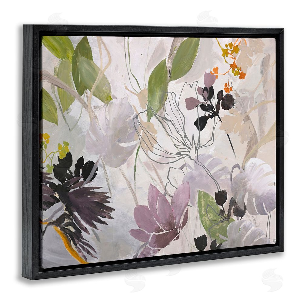 Design Fabrikken Soft Spring Organic Flora Black Floating Frame Canvas Wall Art Print