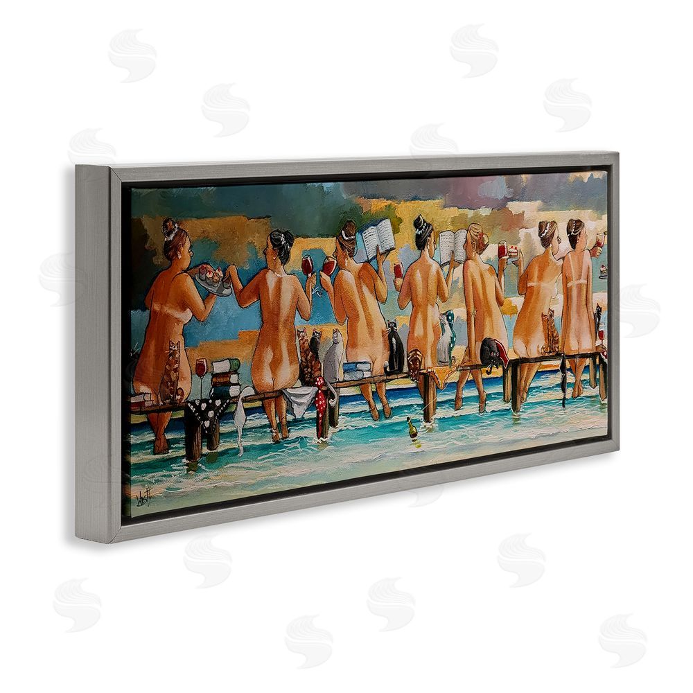 Ronald West Wine, Books And Cats Jetty Gray Floating Frame Canvas Wall Art Print