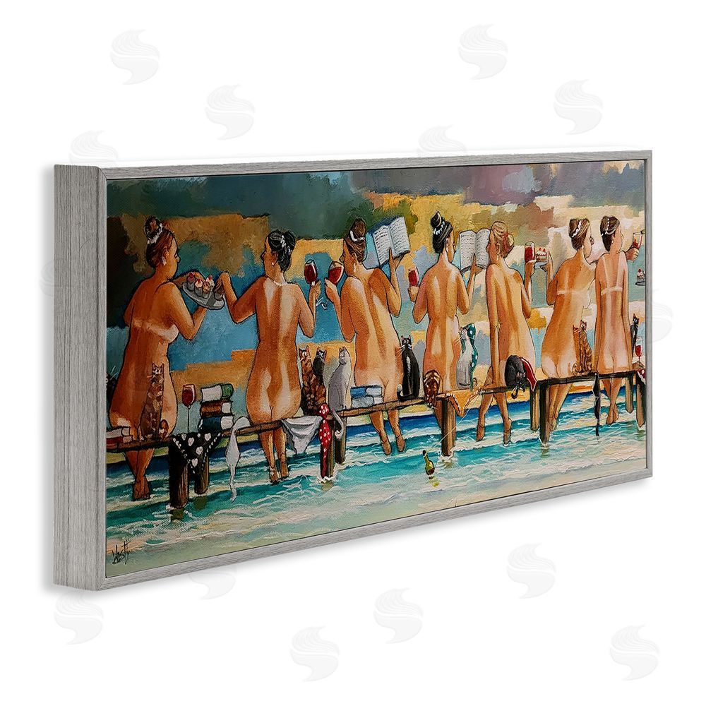Ronald West Wine, Books And Cats Jetty Gray Framed Giclee Print Wall Art