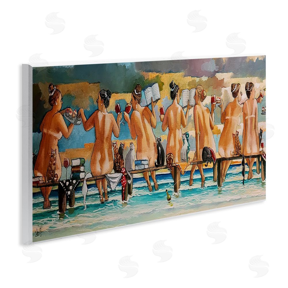 Ronald West Wine, Books And Cats Jetty Wooden Wall Plaque Art Print