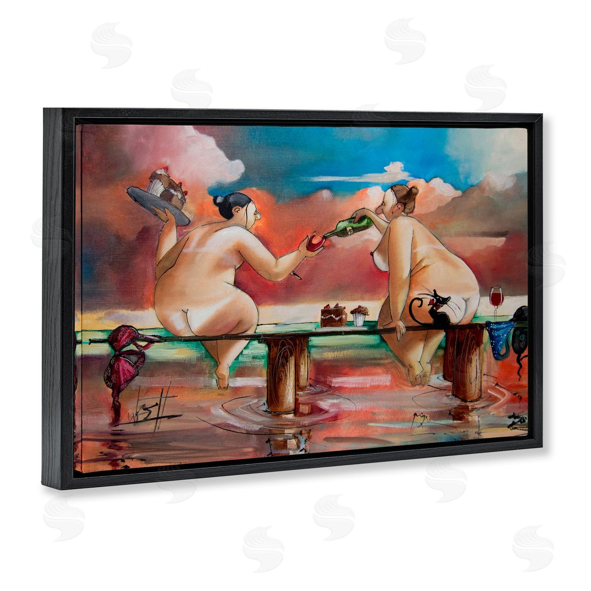 Ronald West Wine & Cake On The Jetty Black Floating Frame Canvas Wall Art Print