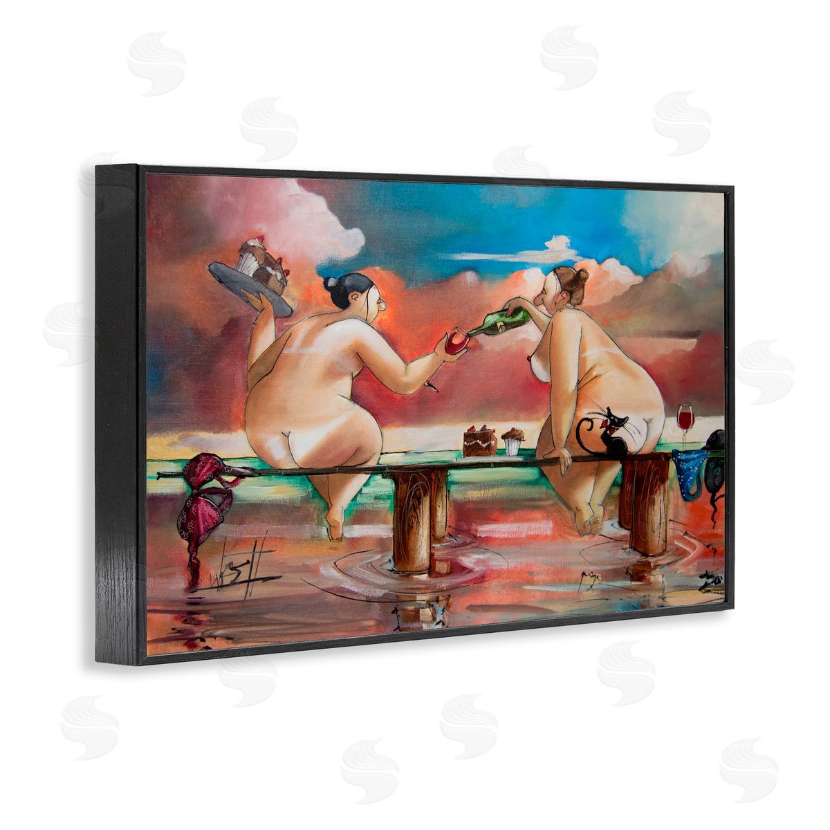 Ronald West Wine & Cake On The Jetty Black Framed Giclee Print Wall Art