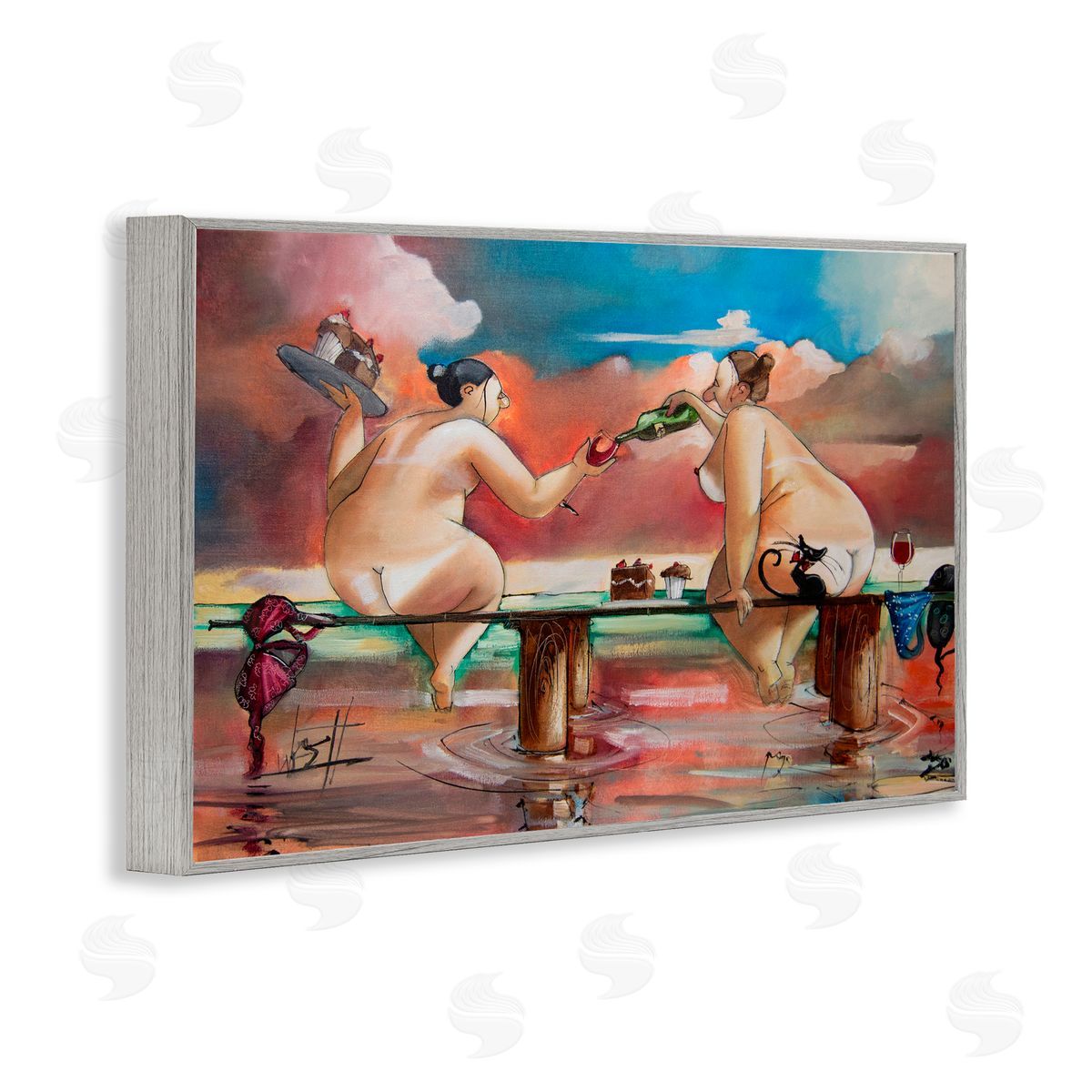 Ronald West Wine & Cake On The Jetty Gray Framed Giclee Print Wall Art