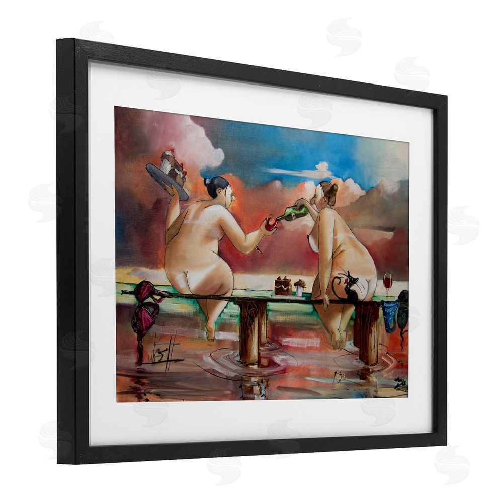 Ronald West Wine & Cake On The Jetty Black Framed Print Under Glass Wall Art