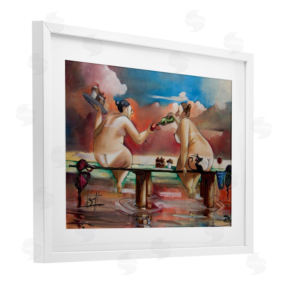 Ronald West Wine & Cake On The Jetty White Framed Print Under Glass Wall Art