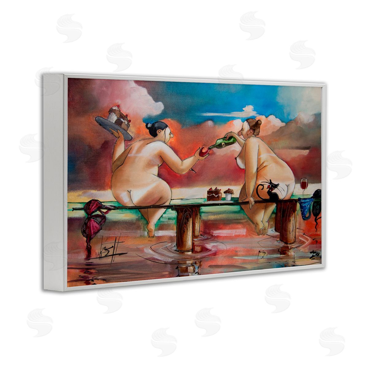 Ronald West Wine & Cake On The Jetty White Framed Giclee Print Wall Art