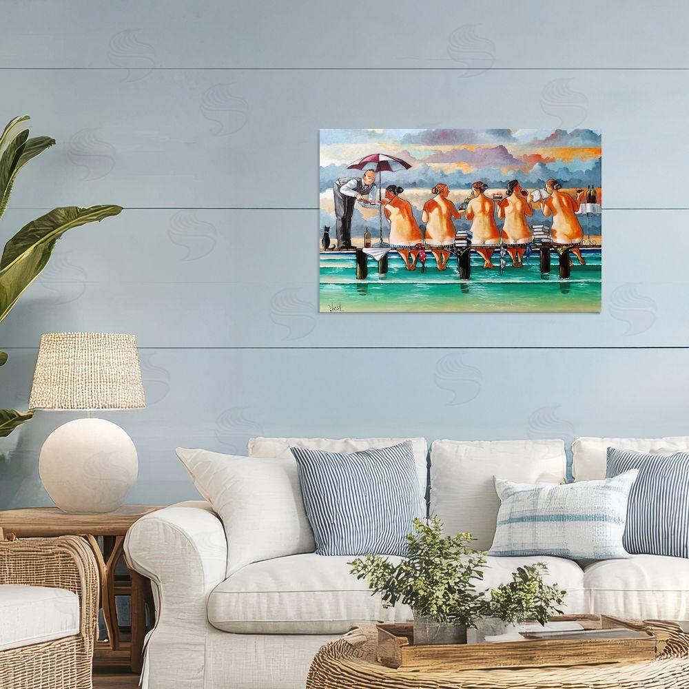 Ronald West The Book Club Beachgoers Stretched Canvas Wall Art Print in Room