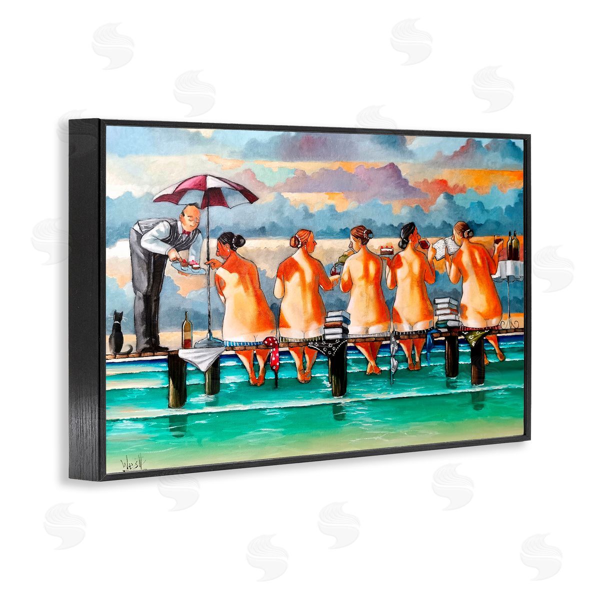 Ronald West The Book Club Beachgoers Black Framed Giclee Print Wall Art