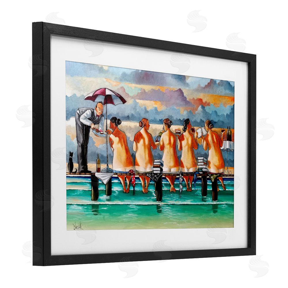 Ronald West The Book Club Beachgoers Black Framed Print Under Glass Wall Art