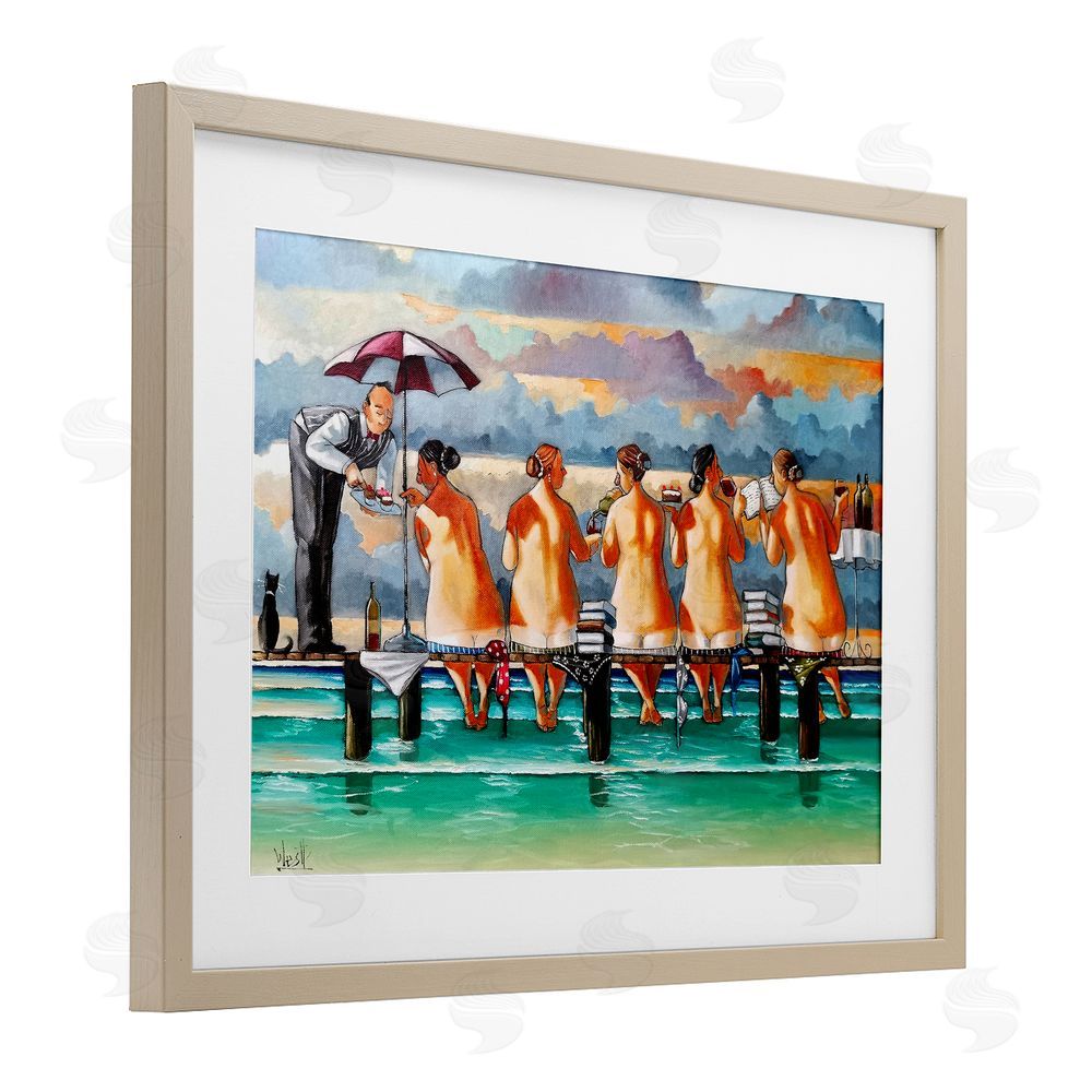 Ronald West The Book Club Beachgoers Brown Framed Print Under Glass Wall Art