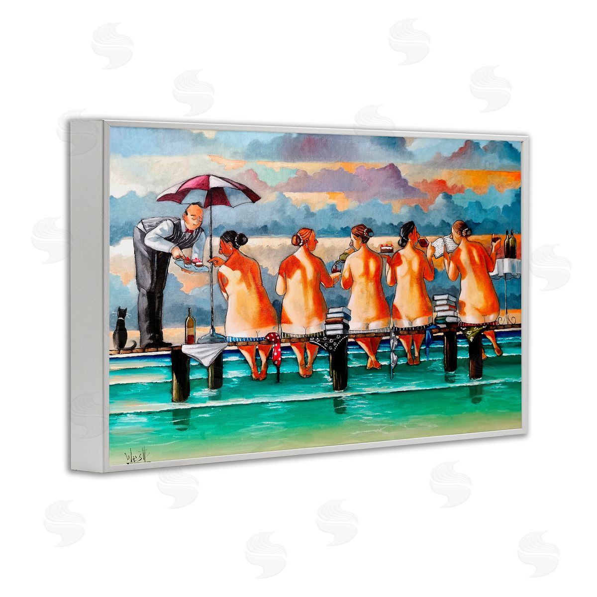 Ronald West The Book Club Beachgoers White Framed Giclee Print Wall Art