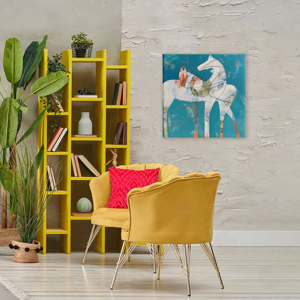 Dianna Fritzler In Sync Abstract Horse Pair Stretched Canvas Wall Art Print in Room