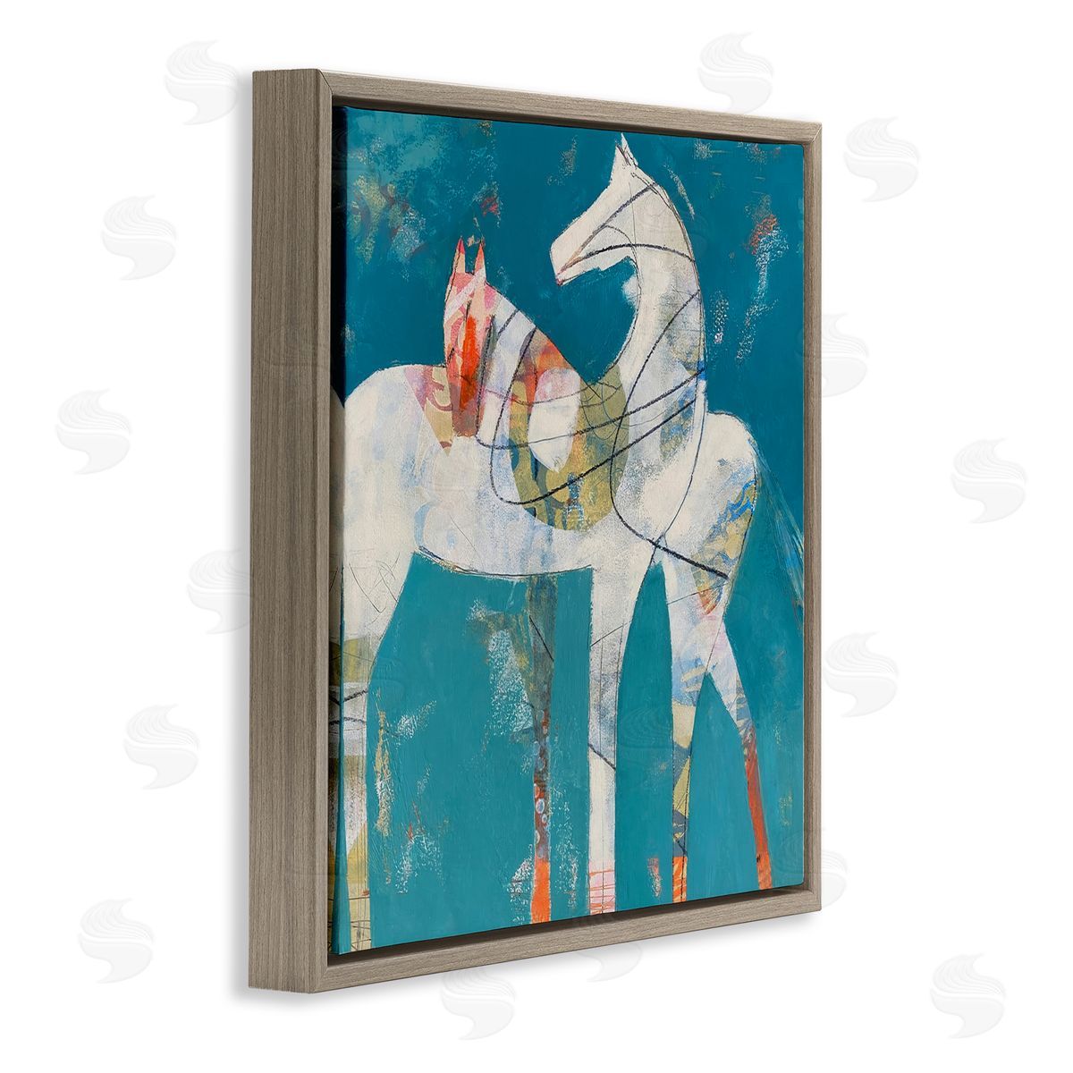 Dianna Fritzler In Sync Abstract Horse Pair Brown Floating Frame Canvas Wall Art Print